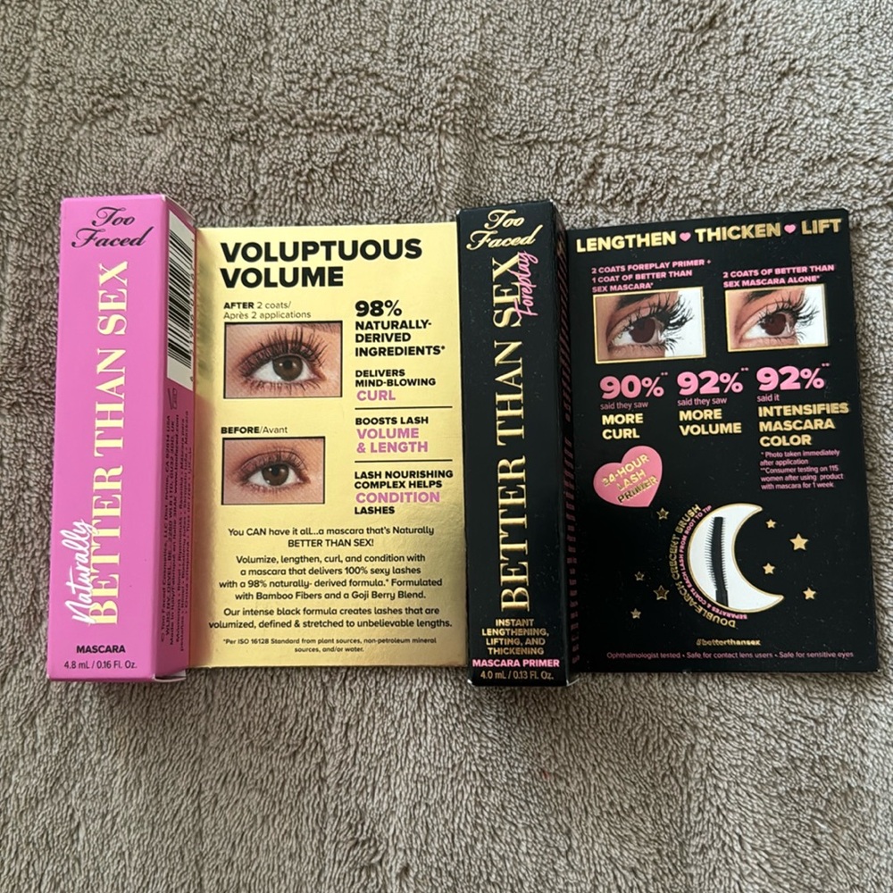 BNIB TOO FACED NATURALLY BETTER THAN SEX MASCARA AND FOREPLAY MASCARA PRIMER